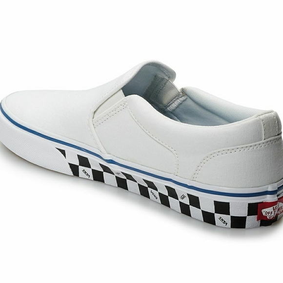 Vans Mens white canvas Slipon Shoes checkered sole - Picture 2 of 3